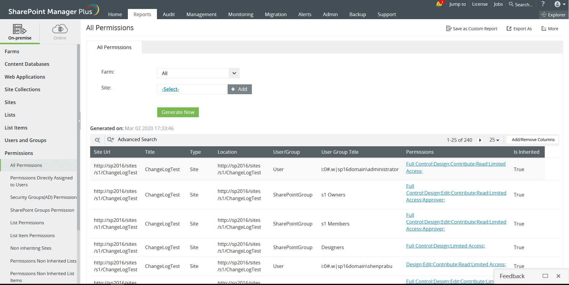 Αναφορές διαχείρισης SharePoint